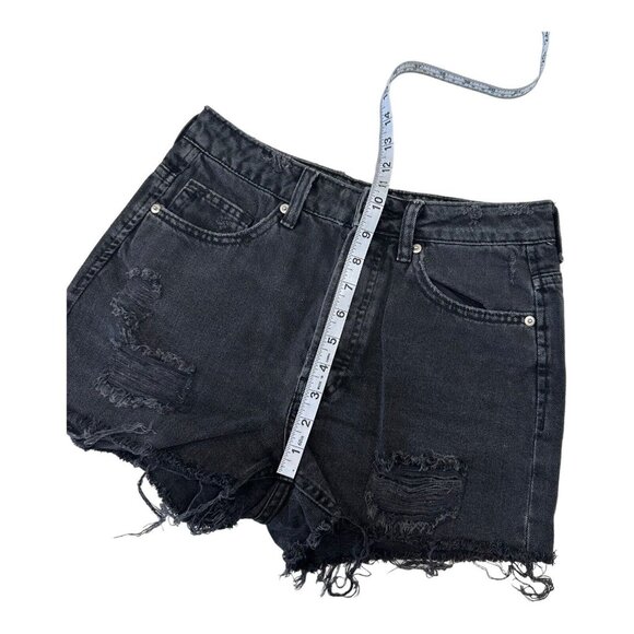 H&M Shorts Women 6 Cut Off High Rise Denim Charcoal Wash -Distressed- Button Fly - Picture 8 of 11